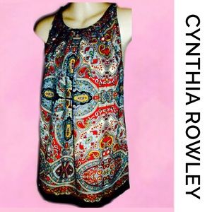 CYNTHIA ROWLEY Red Paisley Sleeveless Top M